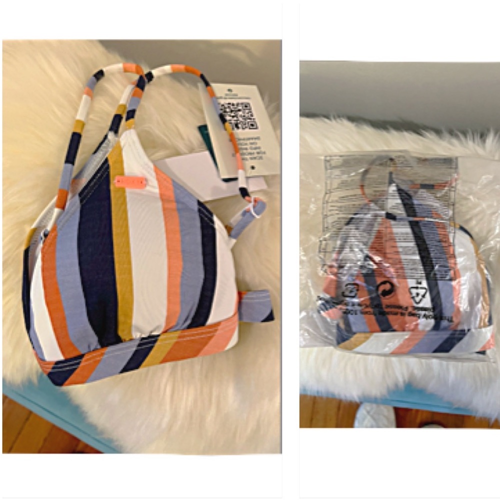 BNWT ROXY Beach Classics Fixed Triangle Bikini Top color MOOD INDIGO Stripe SZ S - Picture 7 of 15